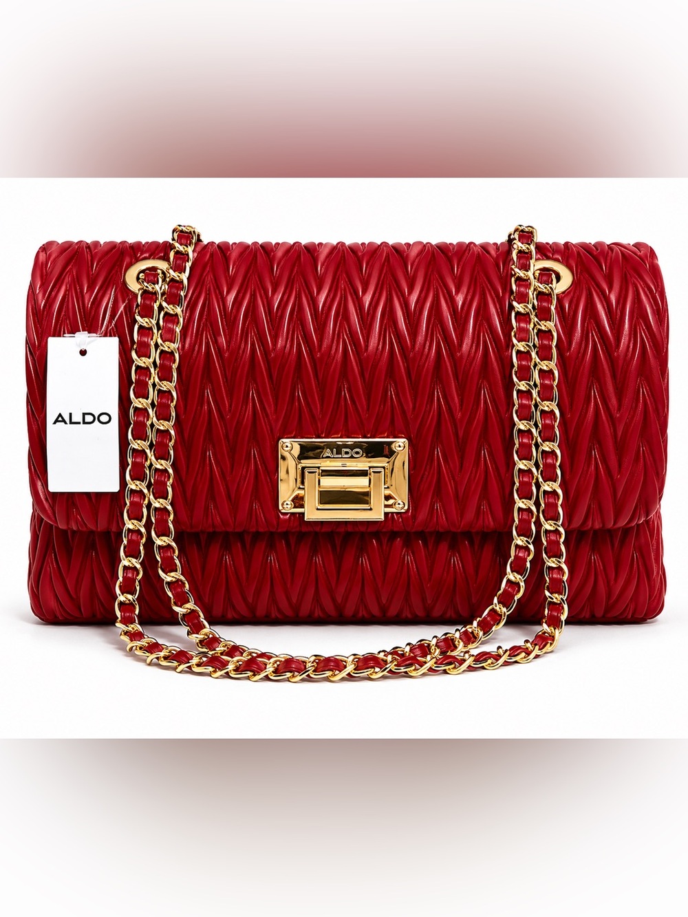Aldo Red Quilted Crossbody with Gold Chain Strap-NWT